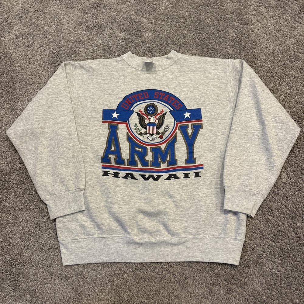 vintage 90s US ARMY HAWAII sweatshirt mens large Gray USA Jostens VERY RARE
